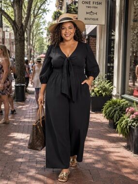 NWT Black Flutter Sleeve Tie-Front Jumpsuit Size 2X